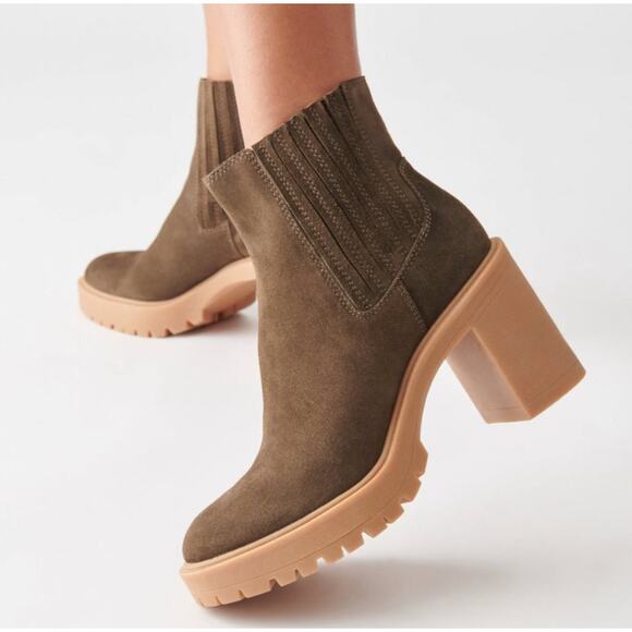 Dolce Vita Shoes - NWT Dolce Vita Caster H2O Waterproof Suede Block Heel Booties Olive Size 8.5W